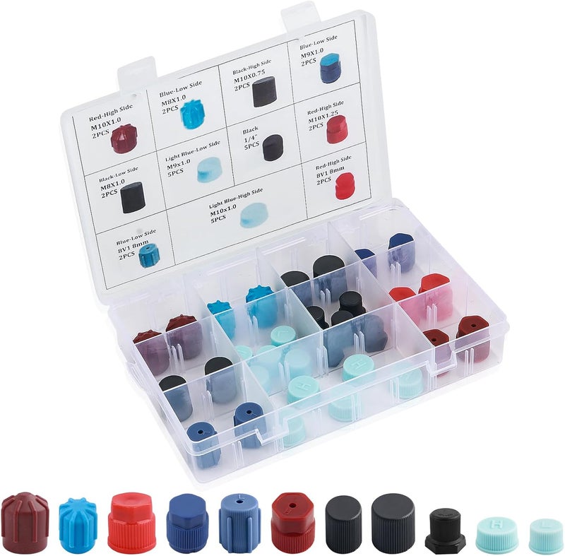 Figpade 31PCS Car AC Low Pressure Port Cap & High Pressure Cap Kit,Car Air Conditioner Valve Caps for Dust Protection with Internal Washer & 11 Specs,Practical Cars Accessories AC Tools - Image 1